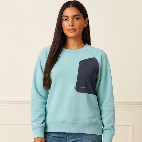 Converse Women’s Crewneck Sweatshirt Aqua Blue w/ Zip Pocket Size M - Picture 1 of 5
